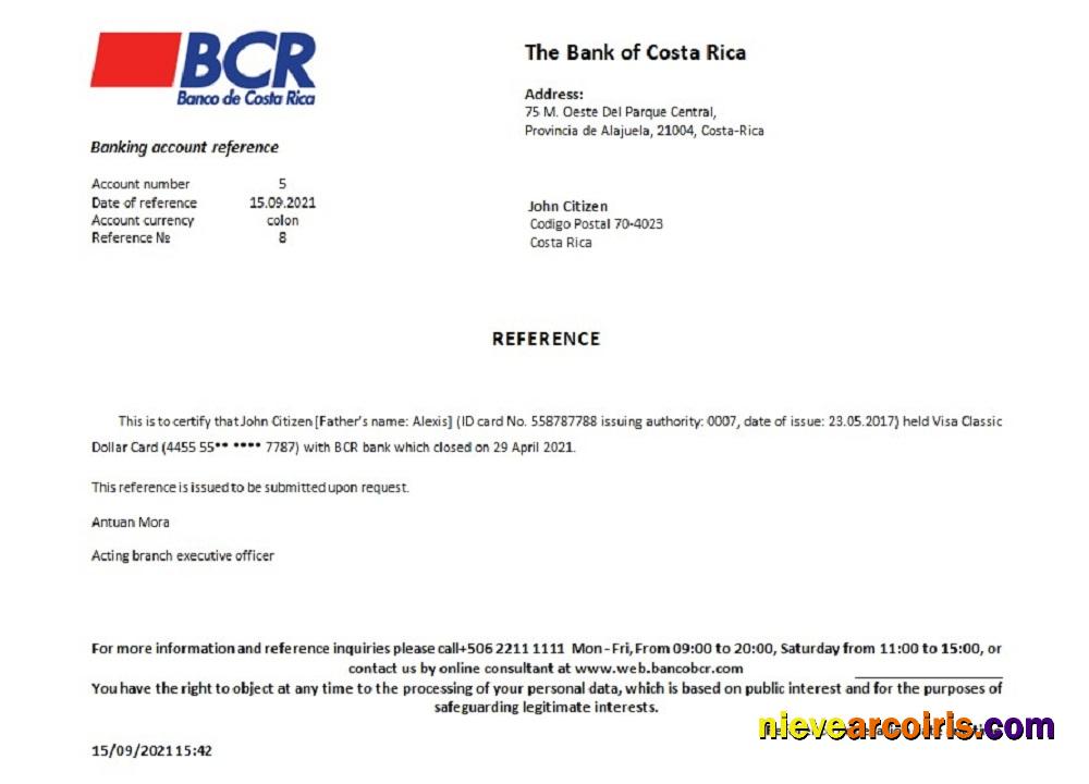 Costa Rica The Bank of Costa Rica closure reference